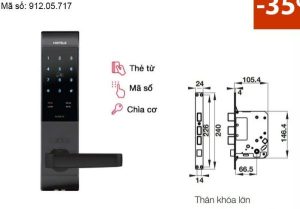 Khóa điện tử Hafele EL7500 912.05.717 – Màu xám/thân khóa lớn