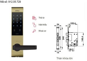 Khóa điện tử Häfele EL7500 912.05.729 – Màu vàng/thân khóa lớn